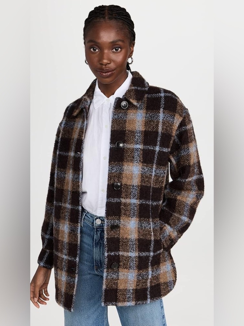 Madewell Belrose Plaid Jacket Medium Wool Shirt Oversized Shacket Fall Winter